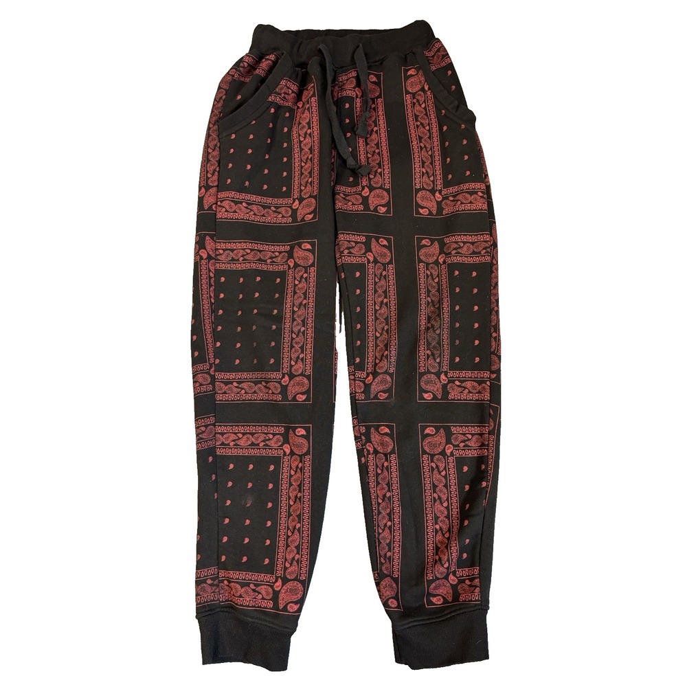 Vibes Gold Mens Sm Slim Straight Joggers Bandana Print Black Red Y2K Streetwear